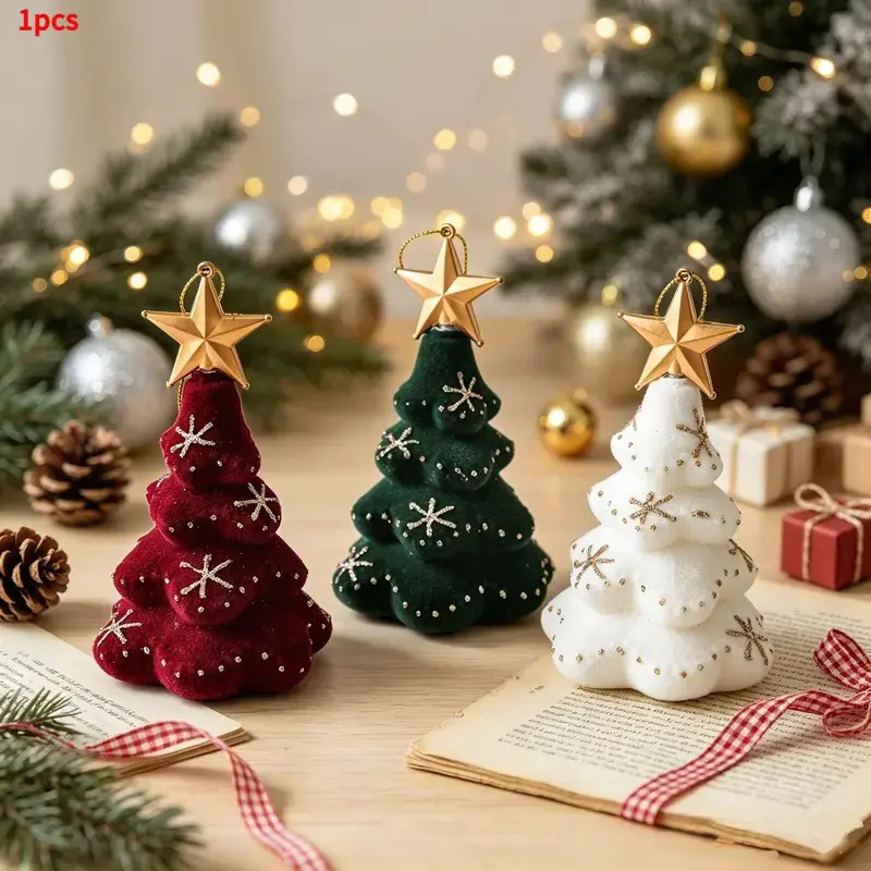 1pcs Colorful Star-Shaped Flocked Christmas Tree Ornament, Childlike Style, Lightweight, Easy to Hang, Perfect for Home Decor and Photo Shoots