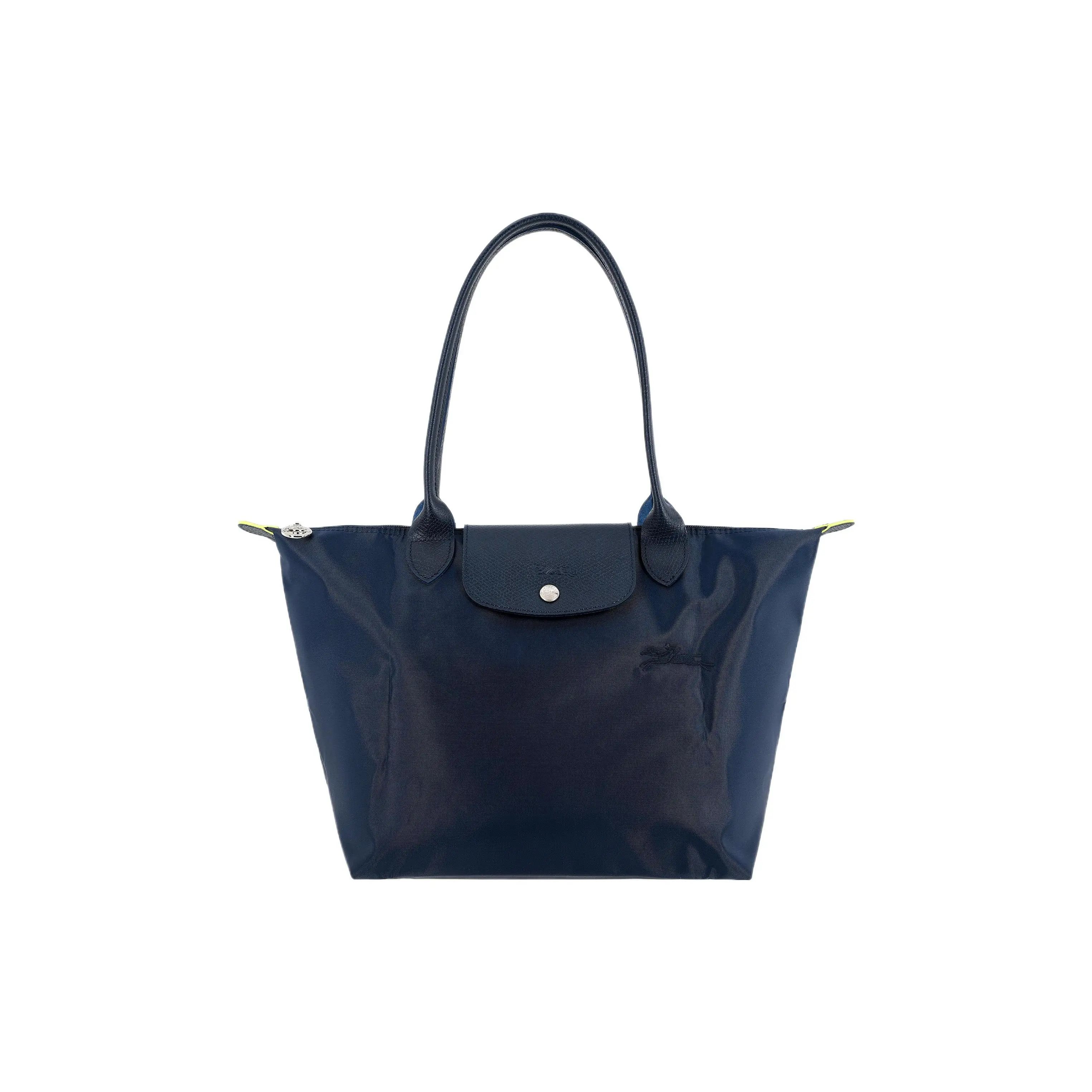 Longchamp Le Pliage Green 28 Zip-Top Tote Bag for Women, Recycled Canvas and Leather, Navy Blue