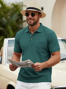 New Summer Tropical Men's Waffle Knit Textured Short Sleeve Polo Shirt, Luxury-Quality Loose, Casual, Breathable, Stretchy & Skin-Friendly Collared Top, Perfect for Daily Commute & Business Office Wear