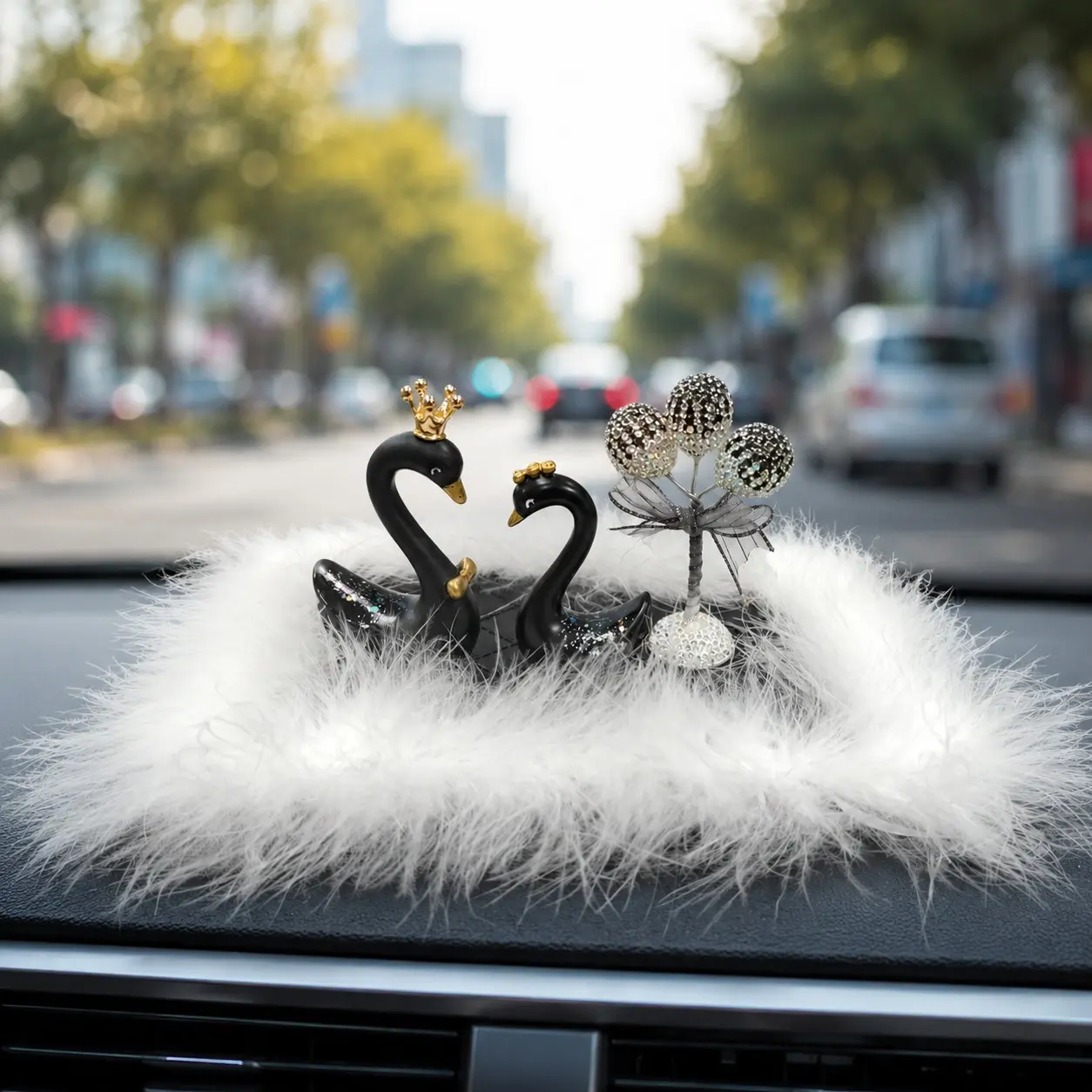 New Women's Car Decor, Creative 3D Couple Swan Ornament, Sparkling Rhinestone Love Balloon Swan, Elegant Fashion Car Interior Gift