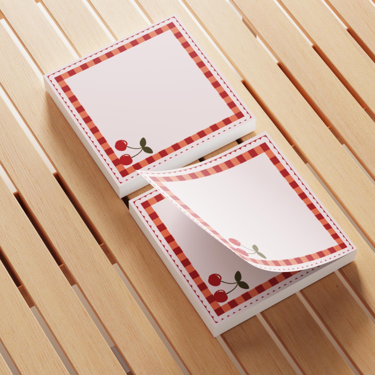 Cherry Pattern Sticky Note, 4 Counts/set Cherry Note Pad, Adhesive Memo Note Office Supplies for School Office Home Kitchen