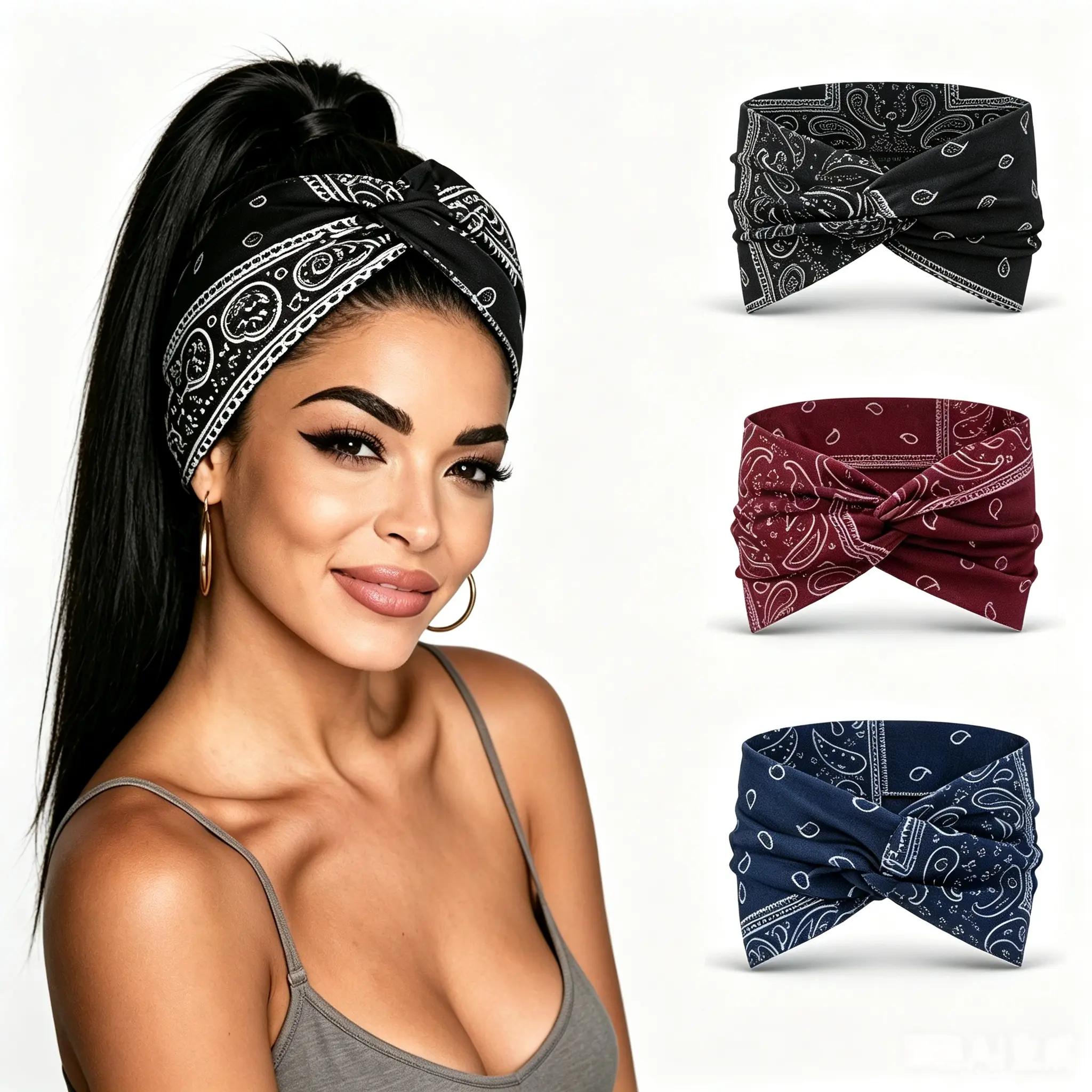 Unisex Gingham Single-Layer Crossed Wide Elastic Headband - Breathable, High-Elasticity, Sweat-Wicking Headwear for Sports, Daily Wear, Makeup