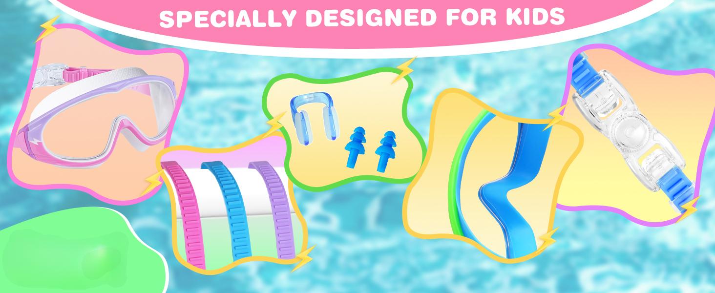 2 Pack Wide View Swimming Goggles, No Leaking Kids Swim Goggles with Anti-Fog/UV HD View Kids Goggles Boys Girls 3-15
