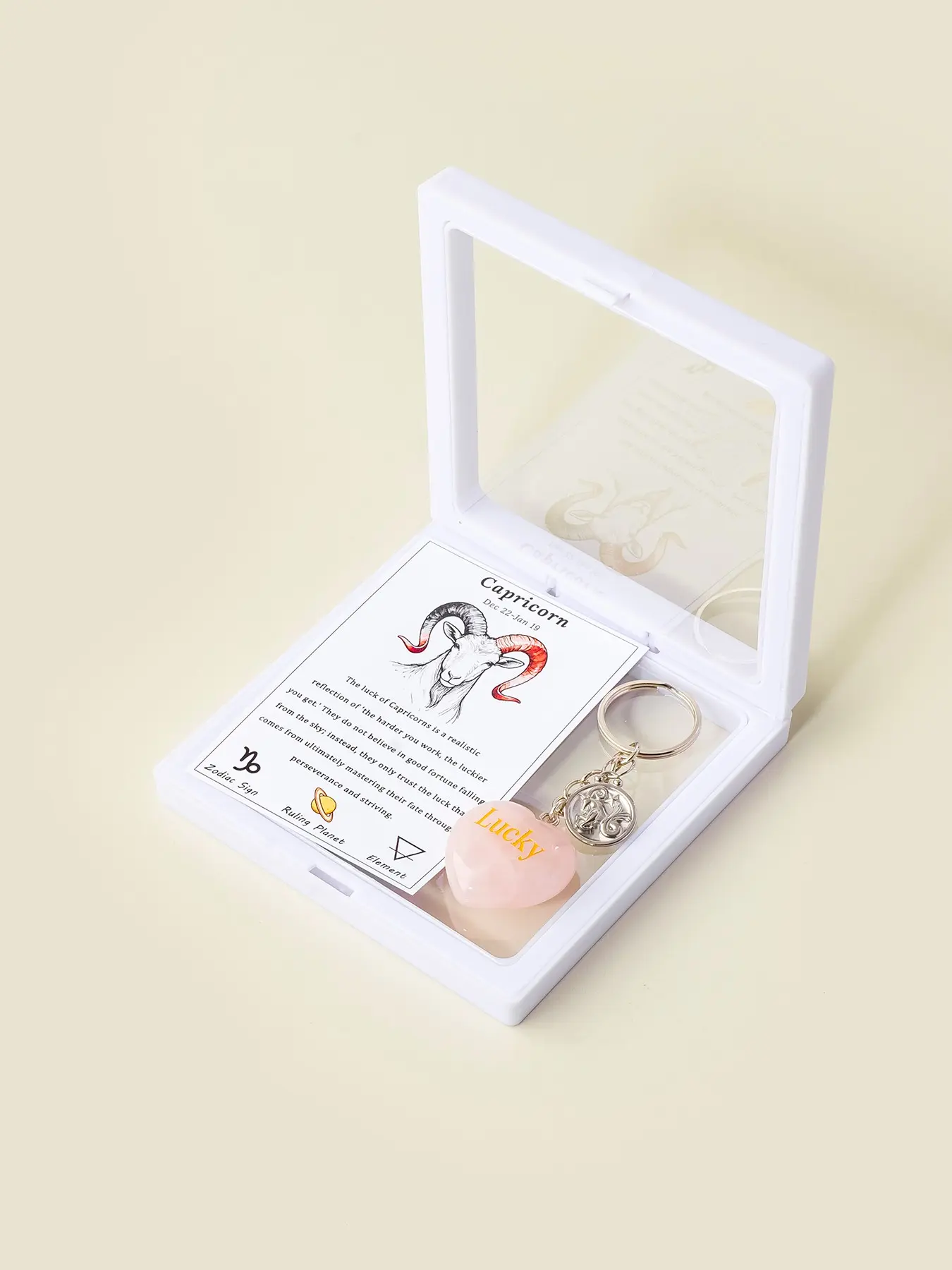 Twelve Zodiac Crystal Heart Keychain, Natural Crystal Carving Pendant, Zodiac Gift Box with Info Card, Unique Jewelry Accessory