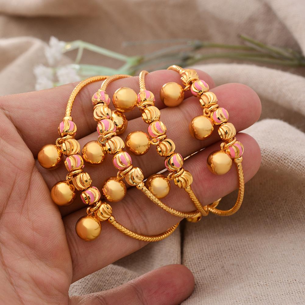 4pcs Baby Bangles Heart  Dubai Gold Color Bangles Kids Bracelet Luxury Bracelet Dubai Bangles Child Jewelry Birthday Present