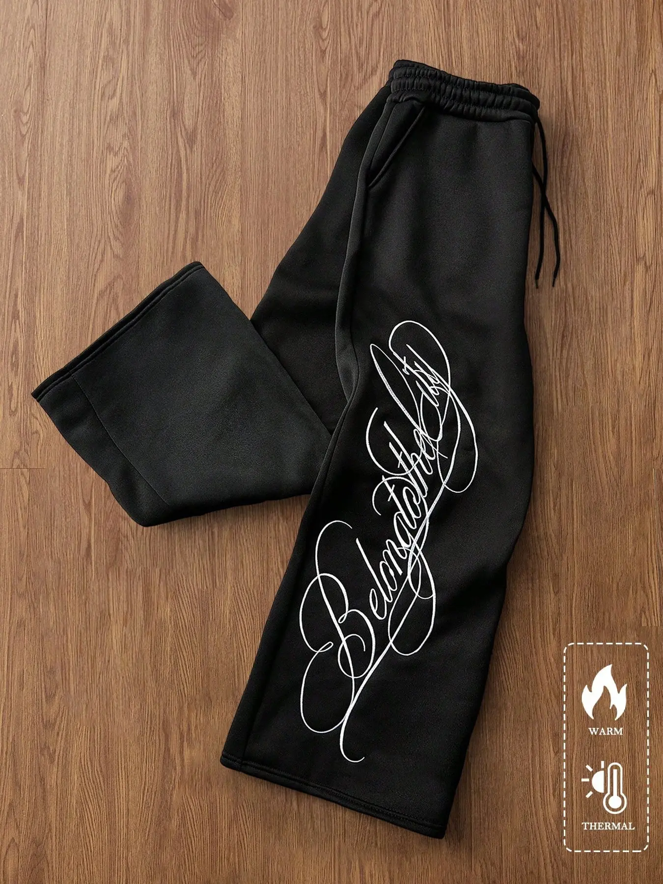 Men's Long Pants, Graphic Print, Slim-Fitting, Mid Waist, Drawstring, Casual Spring & Fall, Street Style, Streetwear, Comfortable, Versatile