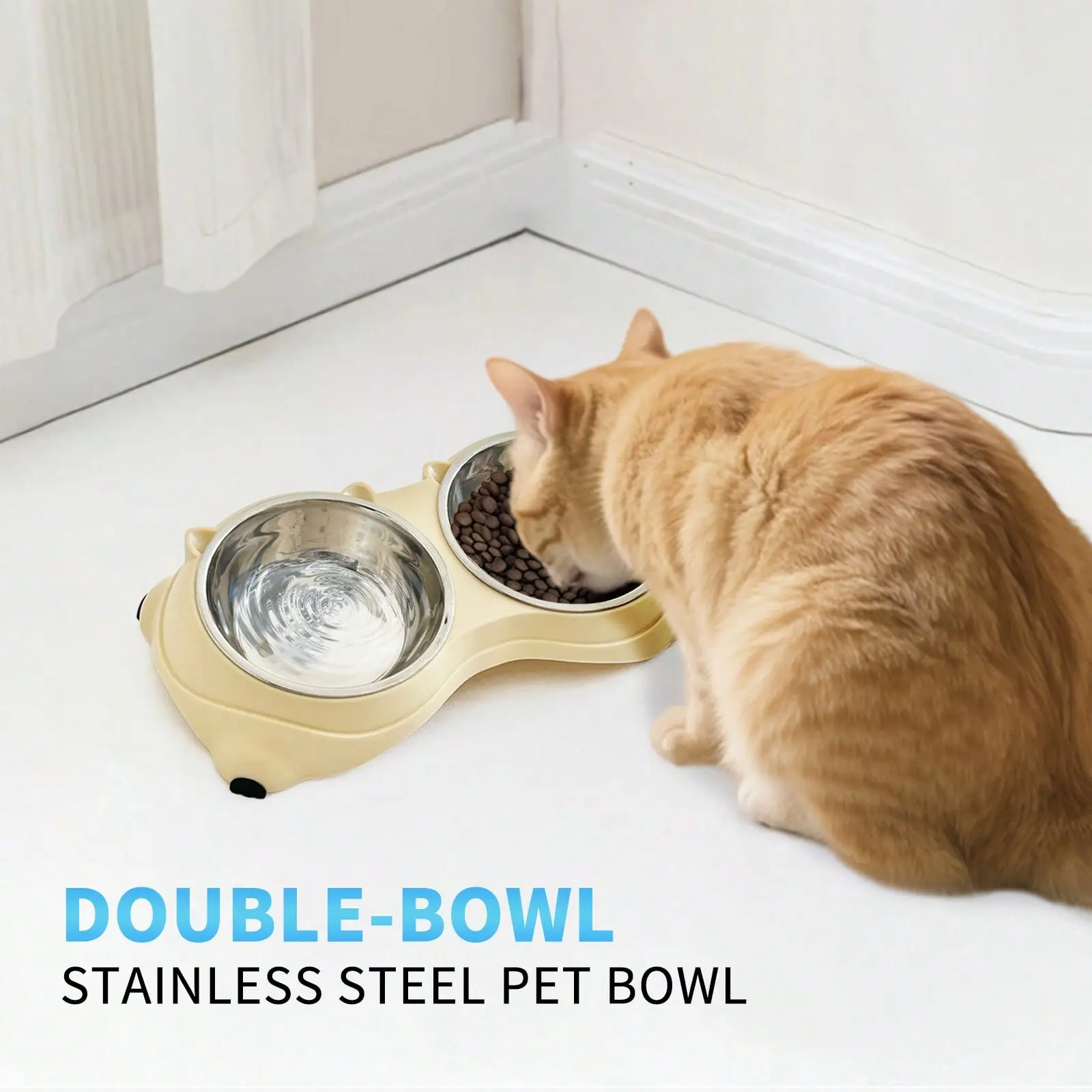 Double Stainless Steel Pet Bowl Set With Non-Slip Base – Feeding Station For Cats & Small Dogs, Easy-Clean Removable Bowls, Indoor/Outdoor Use