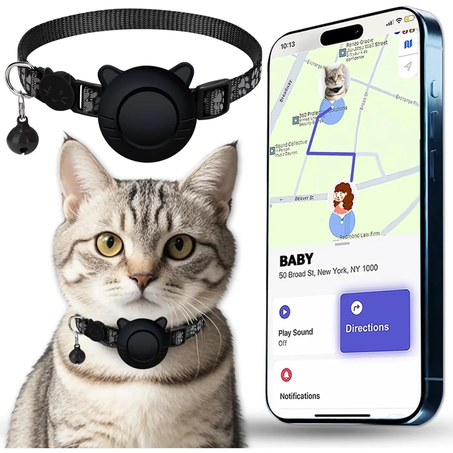 Black Reflective Cat Collar with Apple AirTag Holder Tracker, Waterproof Detachable Airtag Case Built-in Bell, Works with iOS Find My App No Monthly Fee Durable Kitten GPS Tracking Pet Supply,Halloween,Ghost,Dog,Coffee,protection,sales,worldwide,Santa