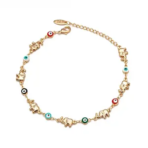 Adjustable Copper Metal Bracelet with Evil Eye and Elephant Charms, Unisex Fashion Wristband Jewelry, Oil Drop Detail Design for Daily Wear and Outdoor Style