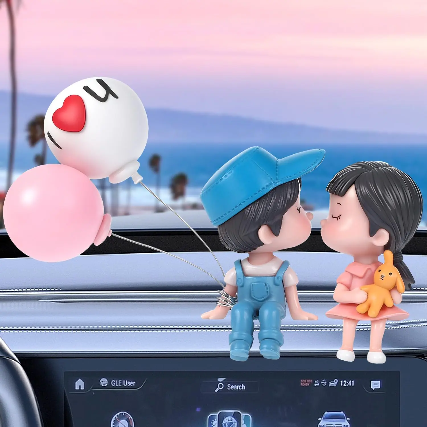 Cute Dashboard Decorations,Lovely Couple  Dashboard Accessories, Dashboard Decorations,Cute Cartoon Couples Figure Figurines Balloon  Ornaments,  Decoration for Couples Gifts