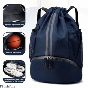 Drawstring Gym Bag for Men and Women, Waterproof Lightweight Fabric with Separate Shoe Compartment, Multi-Pocket Organizer Design, Ideal for Soccer Basketball Volleyball Sports and Daily Outdoor Use