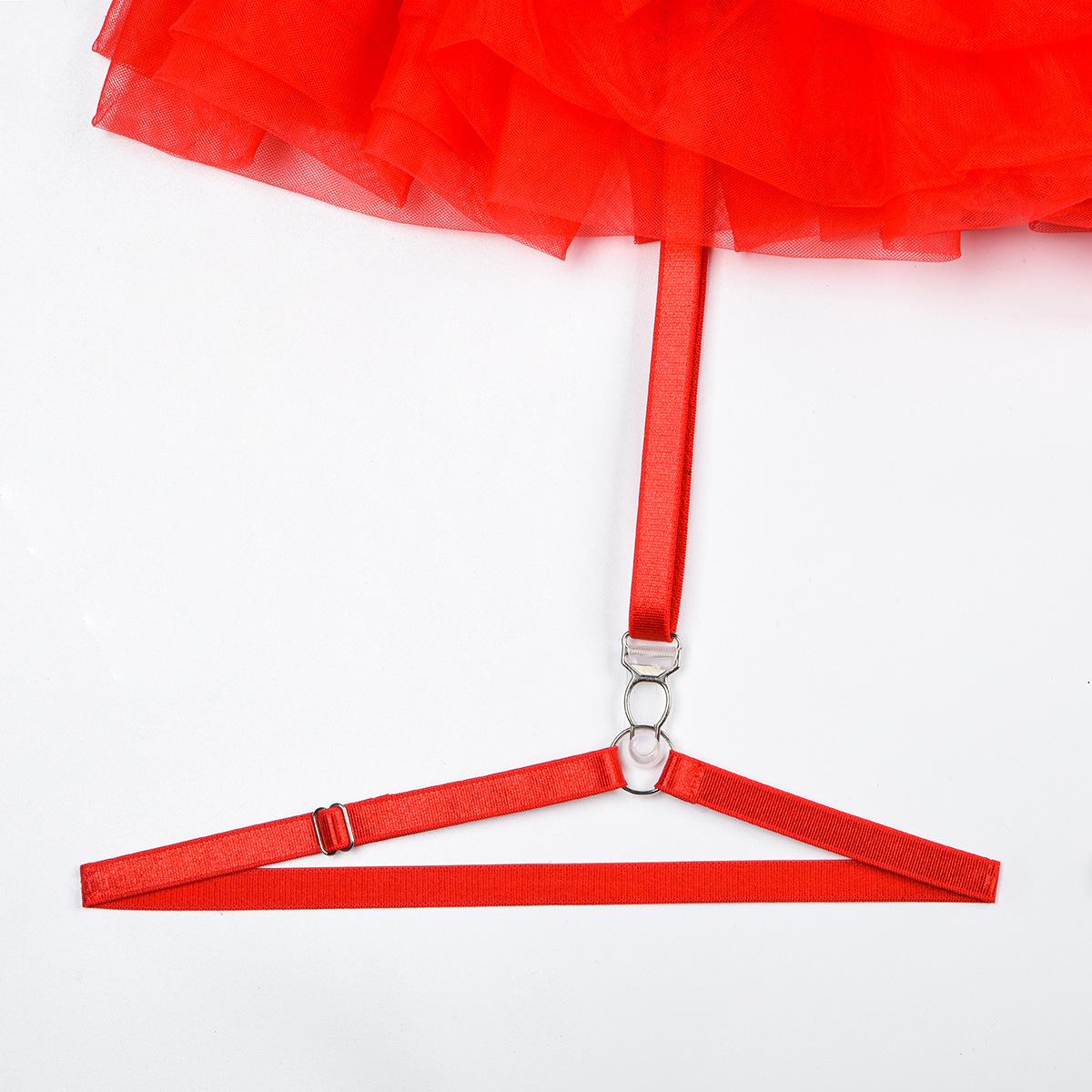 White Wedding Lace Stitching Suit Three-Layer Folding Puffy Three-Dimensional Mesh Three-Piece Set Womenswear Lingerie Basic Minimalist