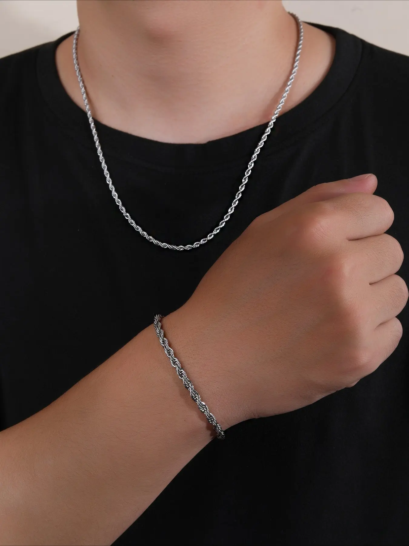 Fashionable Hip-hop Twisted Rope Chain Matching Jewelry Set, Colorfast, Unisex, Men's and Women's Universal Necklace Bracelet Combination