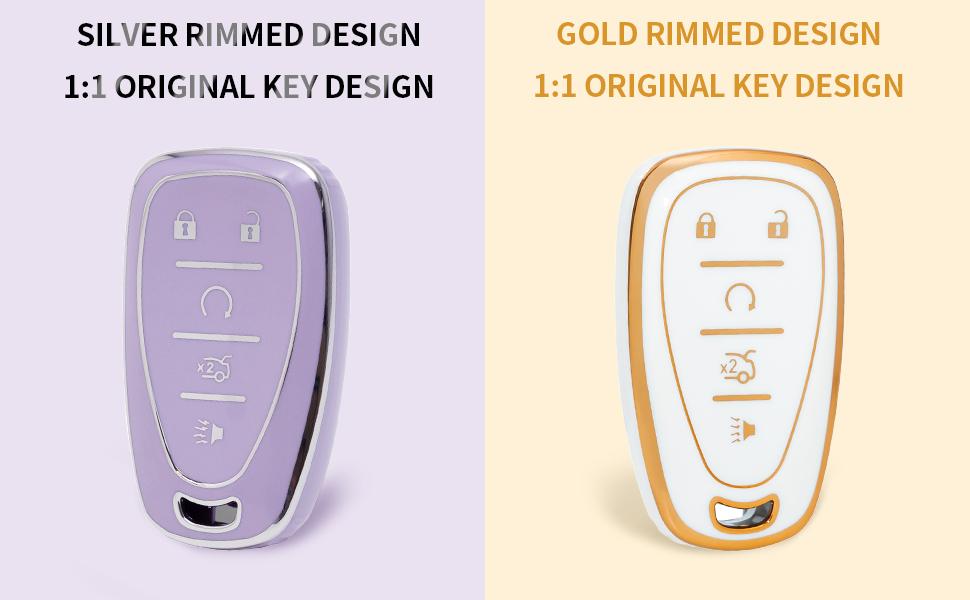Car Key Fob Cover Compatible with Chevy Key Shell Car Accessories Remote Key Protector Fits Chevy Equinox Malibu Camaro Traverse 5-Button Smart Key, Purple