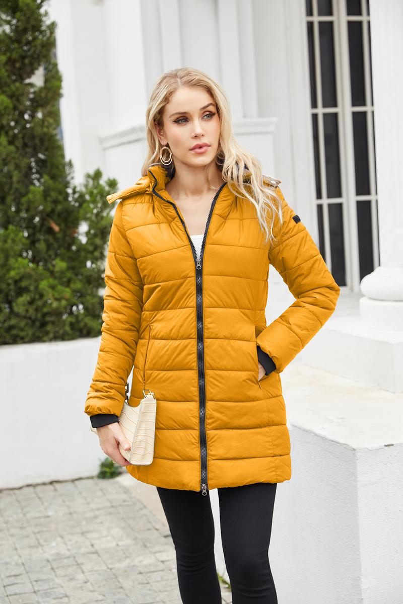 BIGWIG women's autumn and winter long warm parka, detachable hood, windproof and warm down jacket, autumn and winter warm cotton jacket, windproof and waterproof jacket, windproof and waterproof jacket, mid-length slim warm hooded cotton jacket