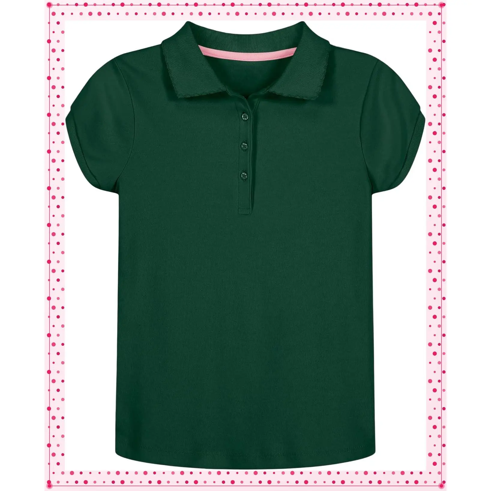 Girls' School Uniform Short Sleeve Polo Shirt, Button Closure, Soft Pique FabricGift