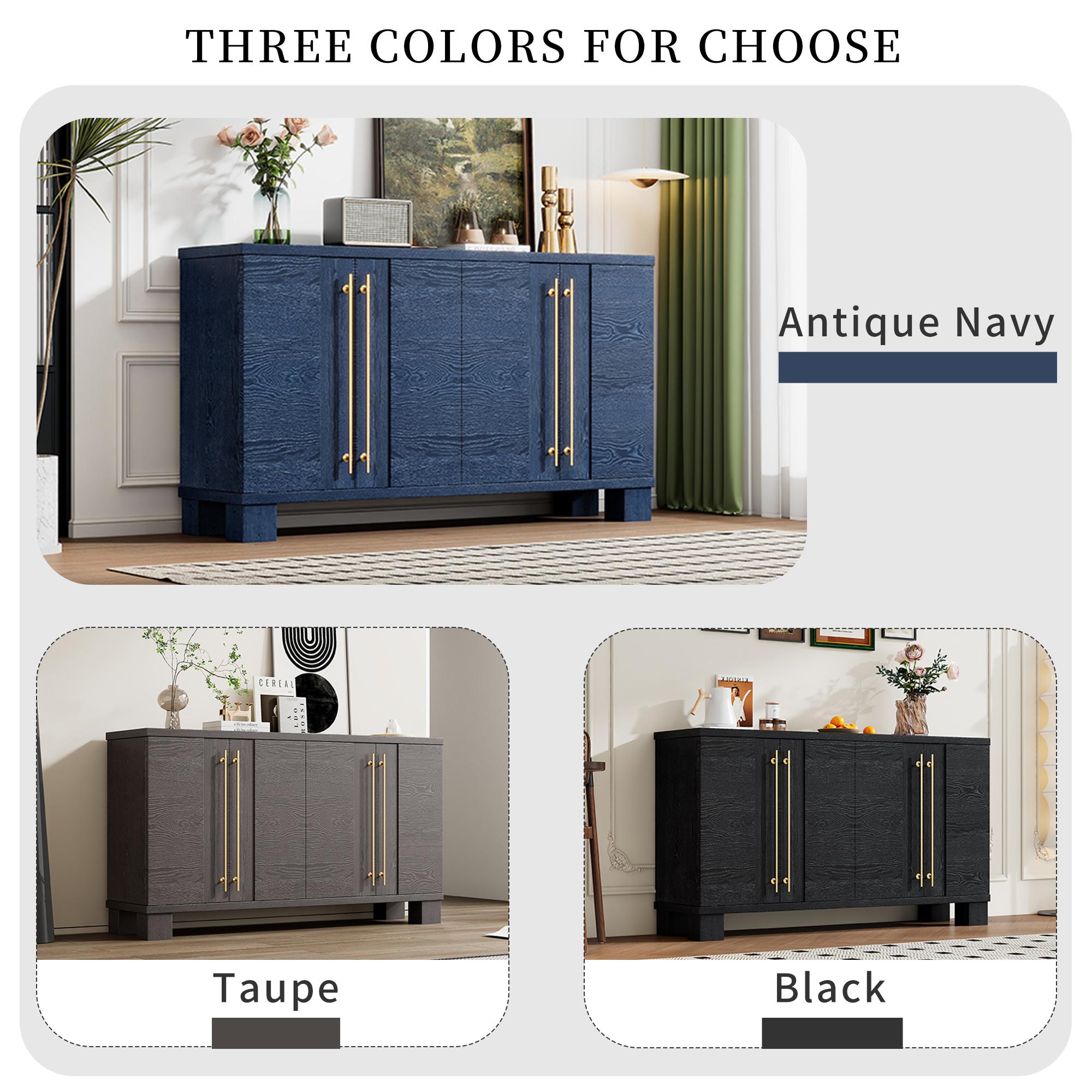 Modern Sideboard Cabinet 60-Inch Wood Console Storage Cabinet Credenza Dining Buffet Table with 4 Doors and Adjustable Shelves for Living Room Entryway, Navy Blue