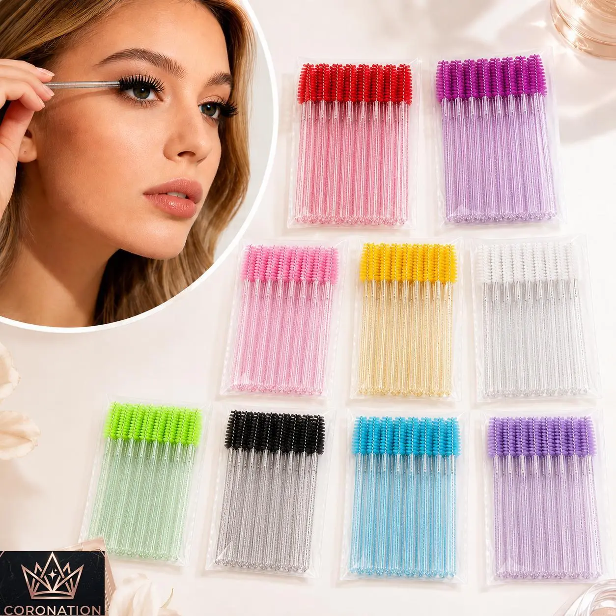 50PCS Disposable Eyelash Brush Combs, Professional Lash Extension Tools with Spiral Mascara Wands for Eyebrow Styling, Lash Lift & Makeup Application, Lightweight Beauty Accessories for Salon Use, Home Makeup Routine and Travel Touch Ups