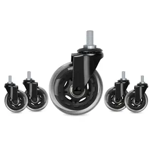 5 Pack Office Chair Casters Wheel with 3/8"-16UNC Threaded Stem(English Unit),3" Mute Swivel Stem Gaming Chairs Casters  Smooth Rolling Safe for Hardwood Tile Floors