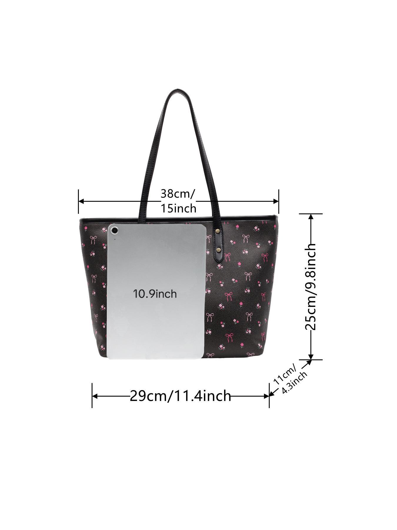 Fashionable Bowknot & Cherry Pattern Tote Bag, Handbag Tote Bag, Casual Versatile Shoulder Bag for Women, Trendy All-match Bag for Daily Use