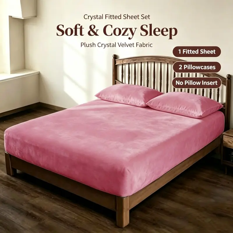 Christmas Winter Warm Set, Soft Crystal Fleece Bed Sheet Set, Includes 1 Bed Sheet and 2 Pillowcases, Deep Pockets, Soft Touch