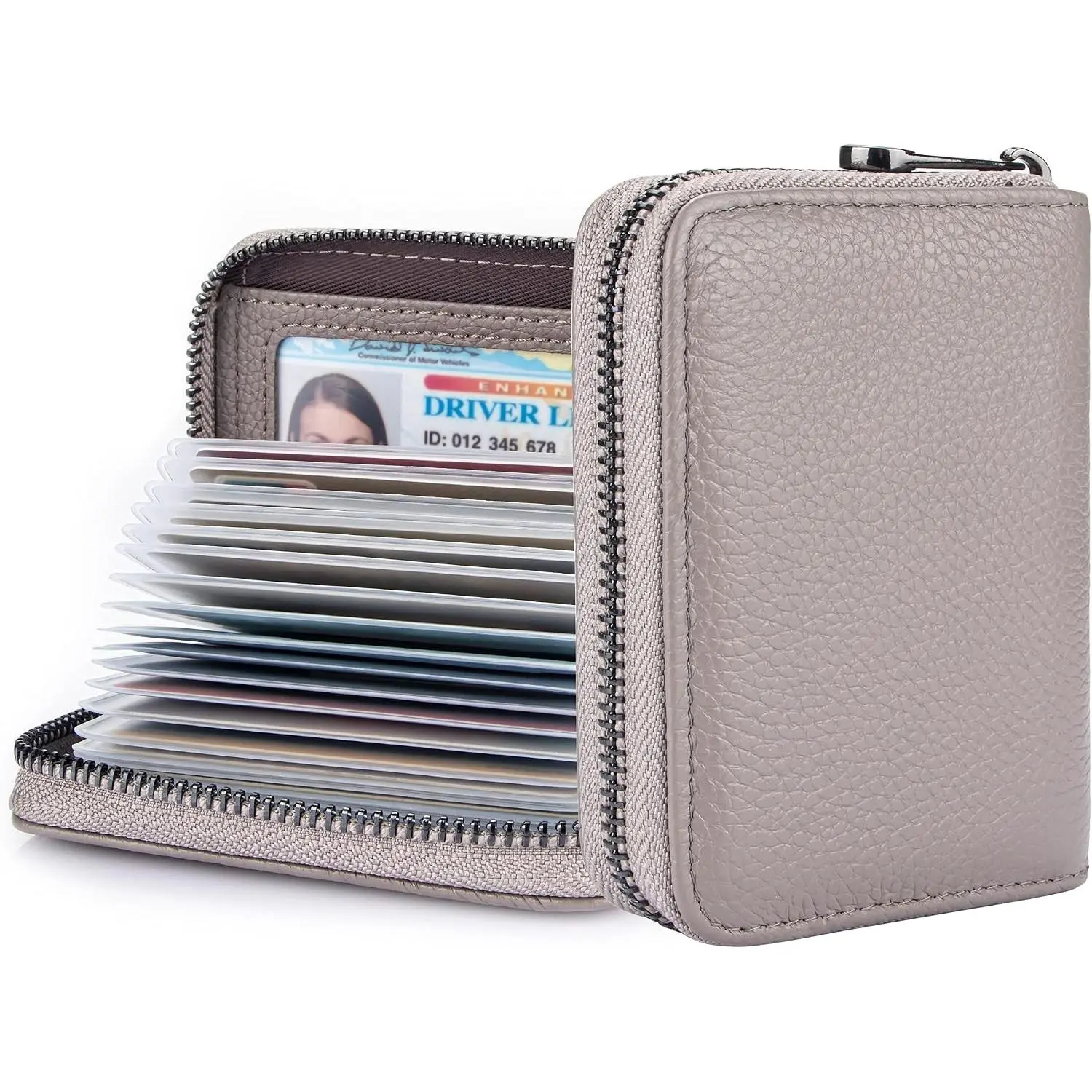 Genuine Leather RFID Blocking Zipper Wallet - Credit Card Holder & ID Case Organizer, Grey(Gift)