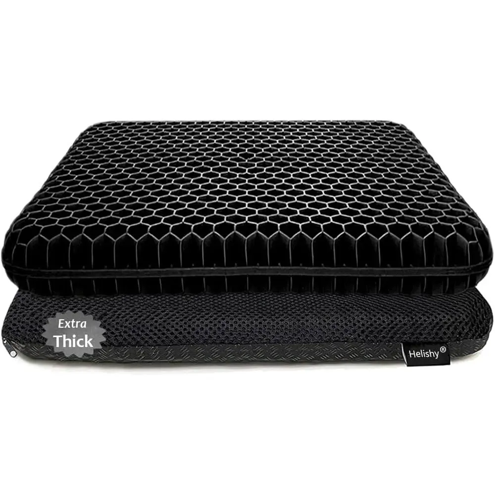 Gel Seat Cushion, Thick Breathable Absorbs Pressure Points Seat Cushion with Non-Slip Cover Gel Cushion for Office Chair Home Car Seat Cushion for Wheelchair (Black)