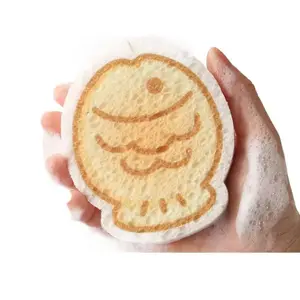 Thickened stain-removing sponge, compressed wood pulp cotton, animal-shaped cleaning dishwashing cotton, cartoon kitchen cloth, non-stick oil pot scrubber spongebob original tool