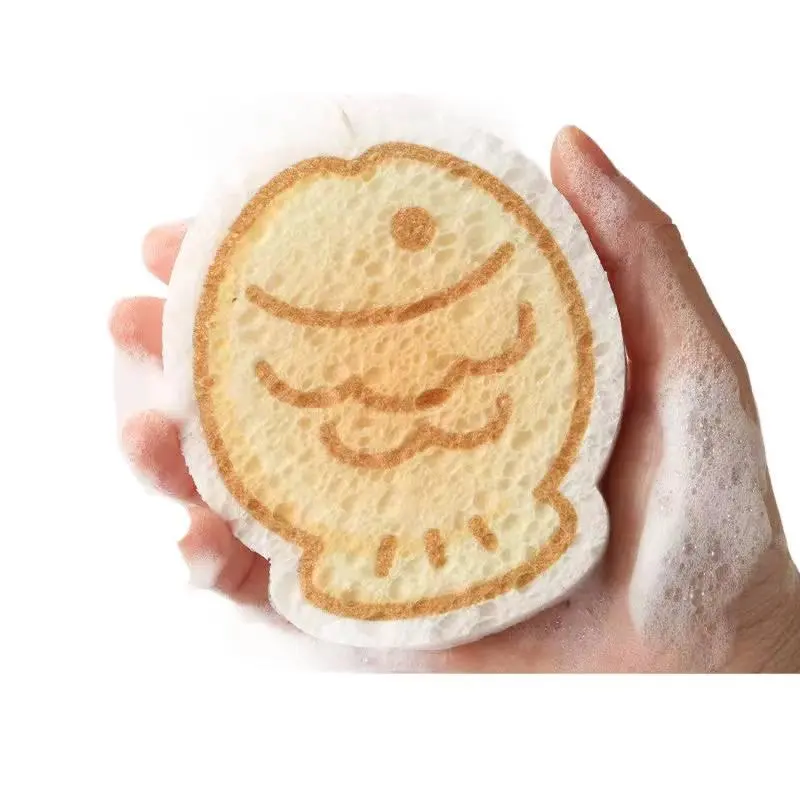 Thickened stain-removing sponge, compressed wood pulp cotton, animal-shaped cleaning dishwashing cotton, cartoon kitchen cloth, non-stick oil pot scrubber spongebob original tool