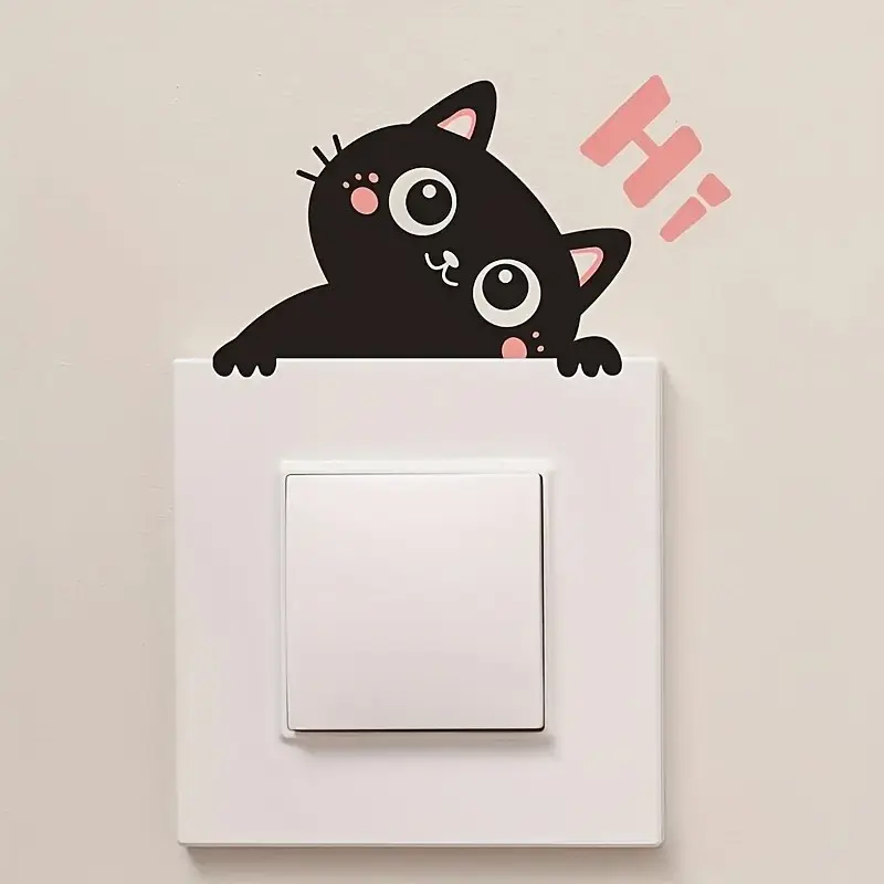 Cute Cat Wall Switch Sticker, Removable Self-Adhesive Vinyl, Glossy Modern Animal Design, Home Decor for Light Switches and Outlets