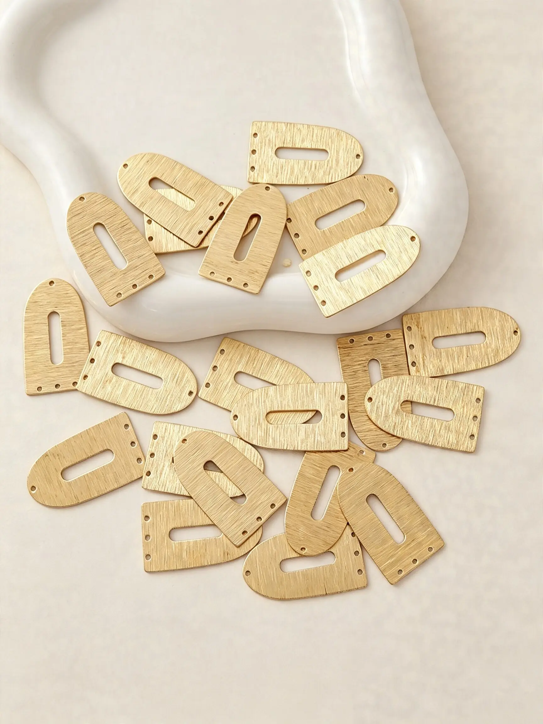 10pcs Brushed Raw Brass Arch Rectangle Charms, 4 Holes Cutout Oval Center, Minimalist DIY Dangle Earrings, Jewelry Making Supplies