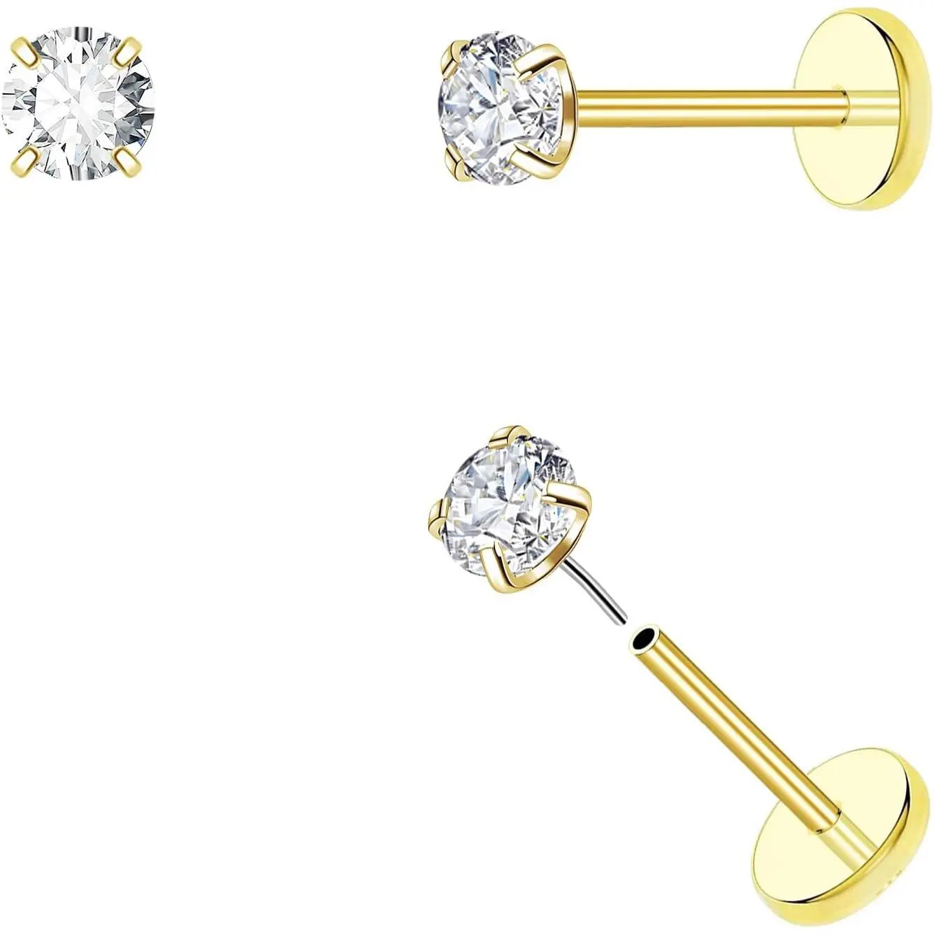 20G Threadless Flat  Earrings  Titanium Small Stud Earrings Push-In CZ Nose Studs for Women Men Labret Cartilage Helix Conch Medusa Monroe Tragus