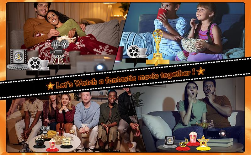 12 Pieces Movie Night Party Decorations Supplies Movie Theater Honeycomb Centerpiece 3D Microphone Ticket Star Video Paper Centerpiece Sign Table Decoration for Theater Birthday Party Favors