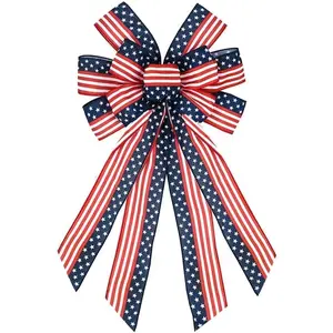 Large 4th of July Bows for Wreath, Patriotic Wreath Bow Red Blue Burlap Ribbon American Flag Stars Bows Memorial Day Decoration Tree Bow for Front Door Suppliesfidget toys