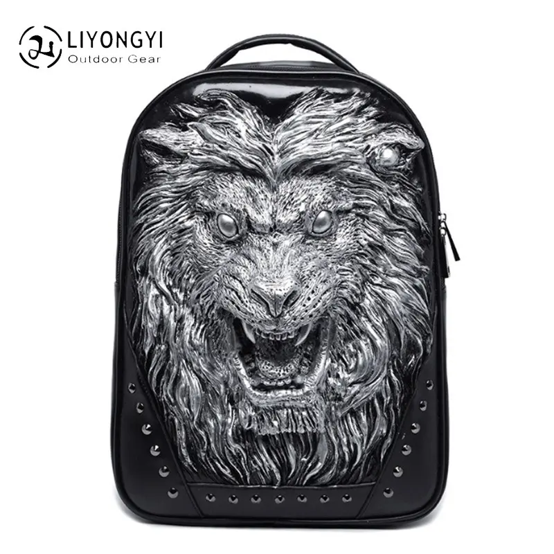 Animal lion head PU portable backpack men's bag women's travel computer backpack Guangzhou Laptop Backpacks