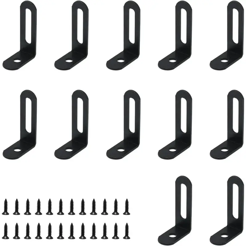 12-Count Small L Shape Black Metal Brackets, 2''x1''x0.5'' Adjustable Right Angle Furniture Shelf Braces, Heavy Duty for Furniture & DIY Projects