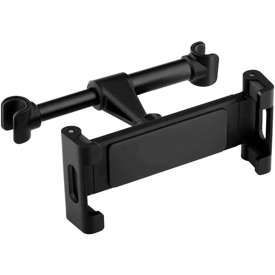 Clamp-Type Plastic Body Car Headrest Device - 360° Rotate Back Seat iPad Stand Mounts & Holders for Kids, iPhone-Compatible, Fits 4.7-12.9 in iPhone 14/13/12 Pro, iPad Air/Pro/Mini, Galaxy Tab, Kindle Fire HD (Black)