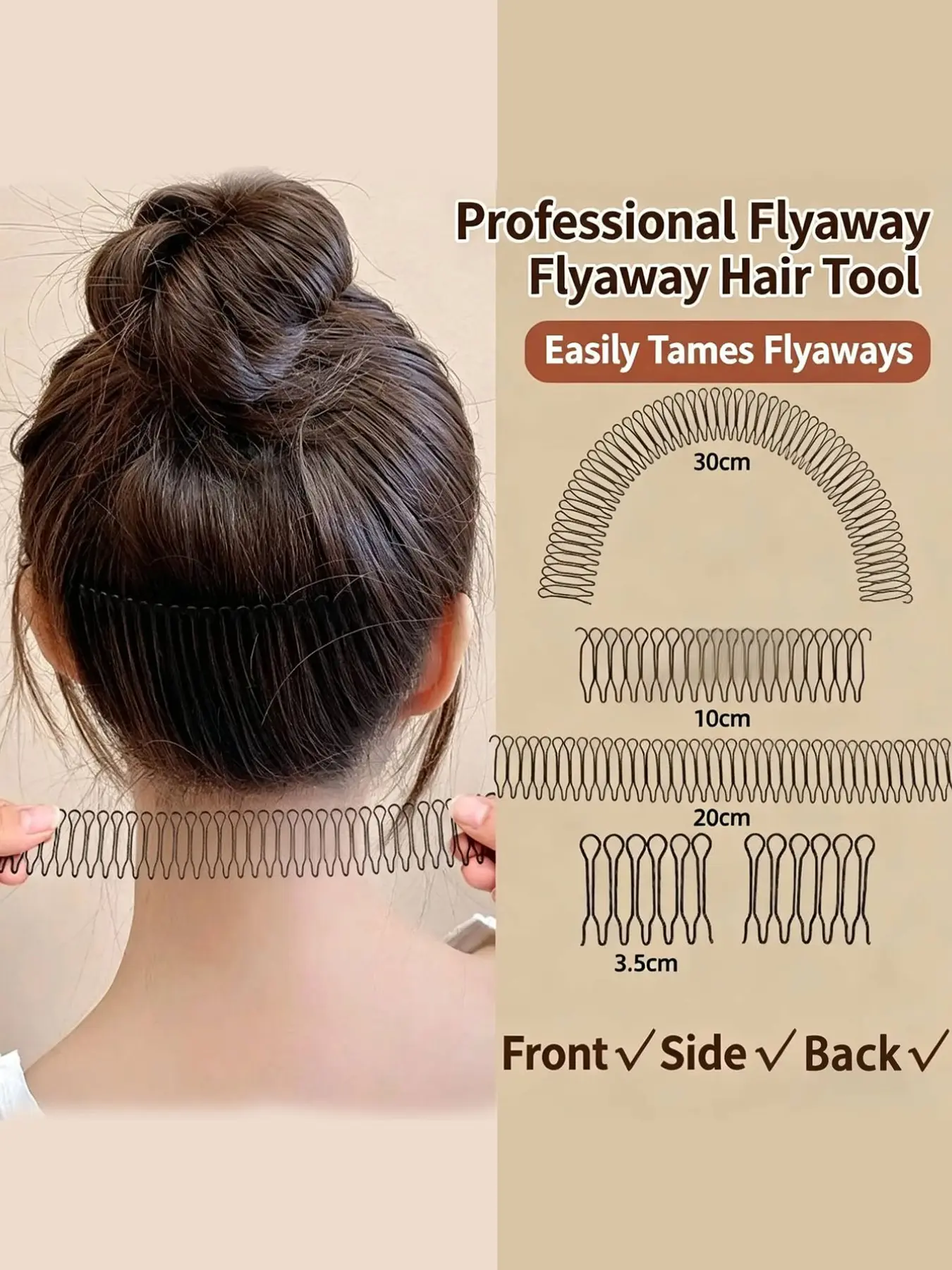 6pcs U Shape Hair Pin Comb Set, Black Flexible Wavy Bobby Pins for Flyaway Hair and Baby Hair, Stretchable U Pin Hair Clips for Bangs, Bun, Ponytail, Braids and Updo Styling, Hair Accessories for Women Girls, Hair Style Accessory