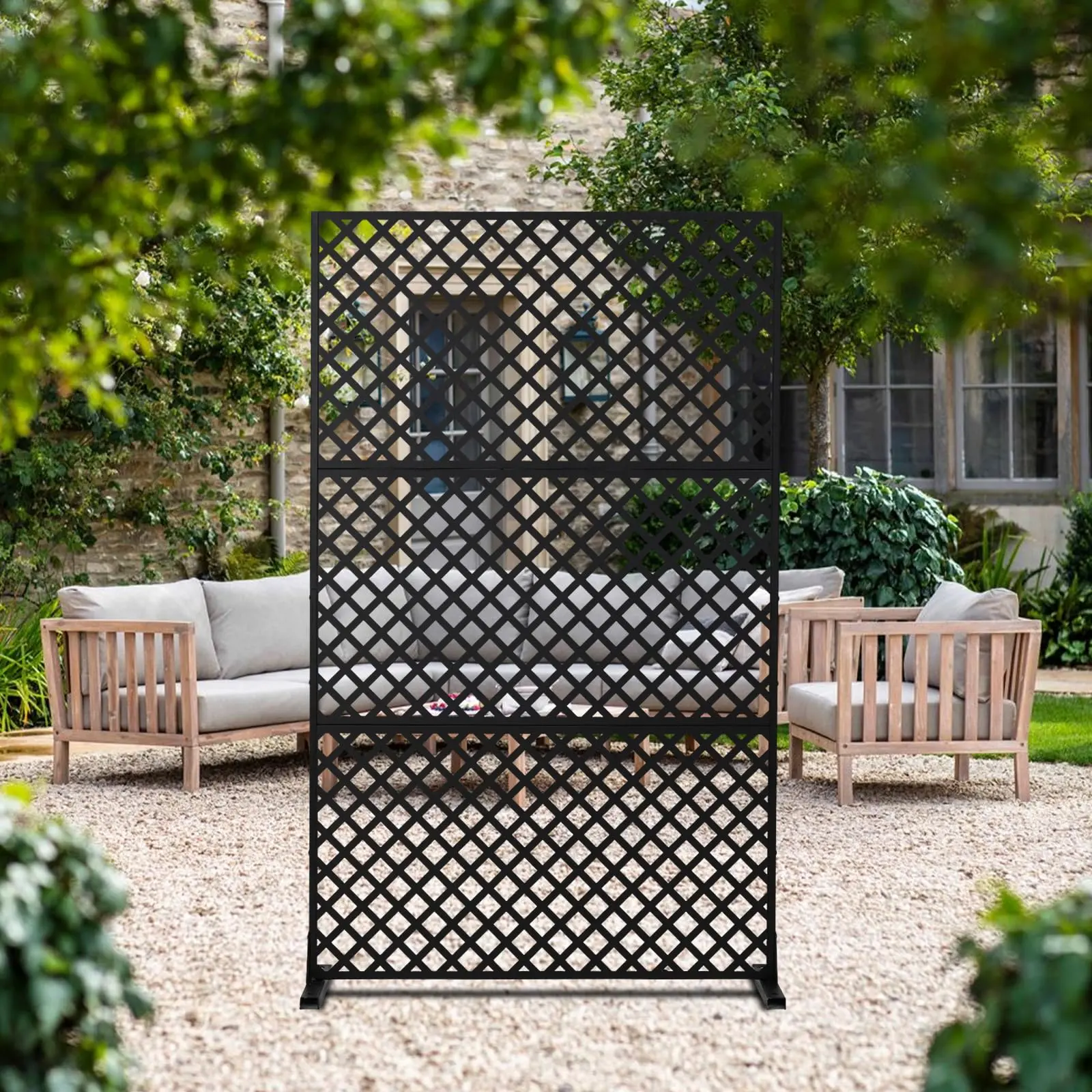 Rustproof Steel Decorative Metal Privacy Screen, Freestanding Room Divider Panel, Weatherproof Indoor-Outdoor Fence for Balconies & Gardens, 44*72 Inches/47" Wide 72" High Sizes for Decoration, 44/47 X 72 Inch