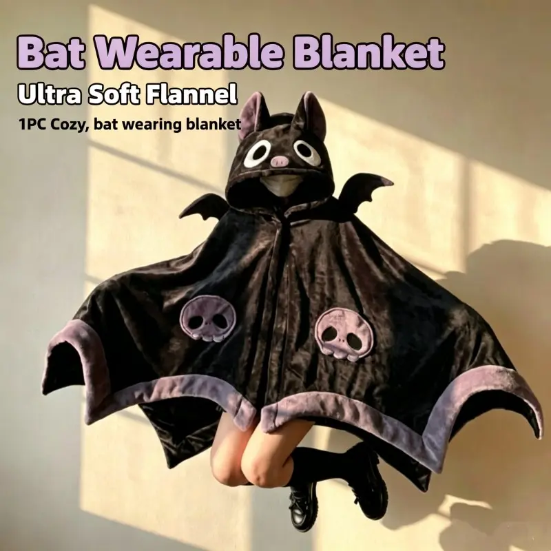 Cozy Bat Hooded Cape Blanket for Adults, Ultra-Soft Plush Wearable Throw, Perfect for Halloween Parties, Cosplay, Home Lounge, Festive Photos