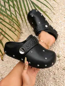 Women's Star Studded Clogs, Closed Toe Mule Slides, Adjustable Strap, Lightweight Eva Slip-On Shoes, Comfortable Casual Footwear, Casual Mules
