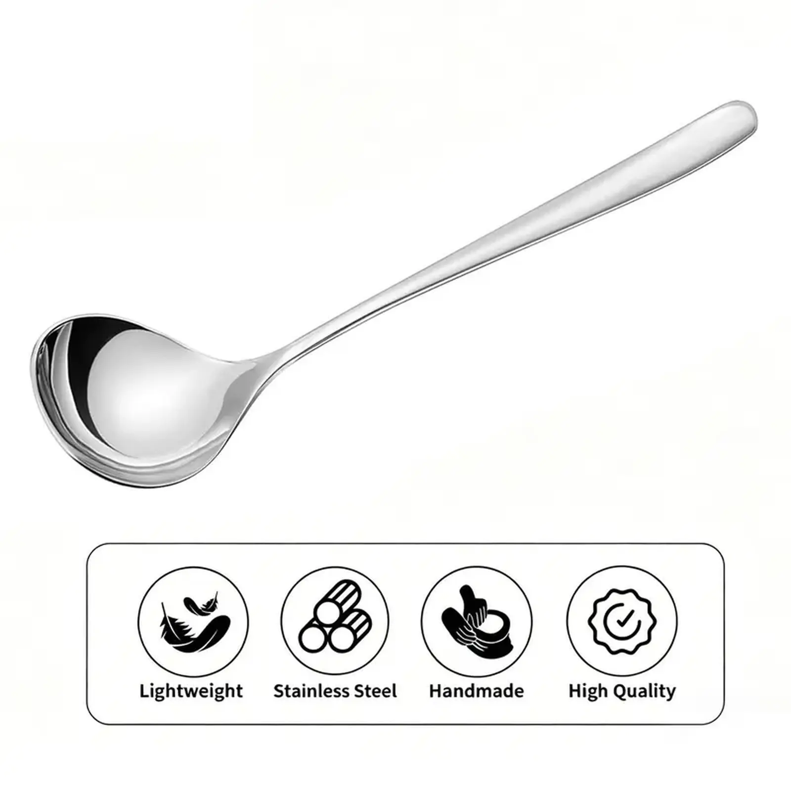 Stainless Steel Soup Spoon Set of 4 - 1mm Thickened Oval Ladle Cutlery, Mirror Polish, Suitable for Soup, Ramen Dining