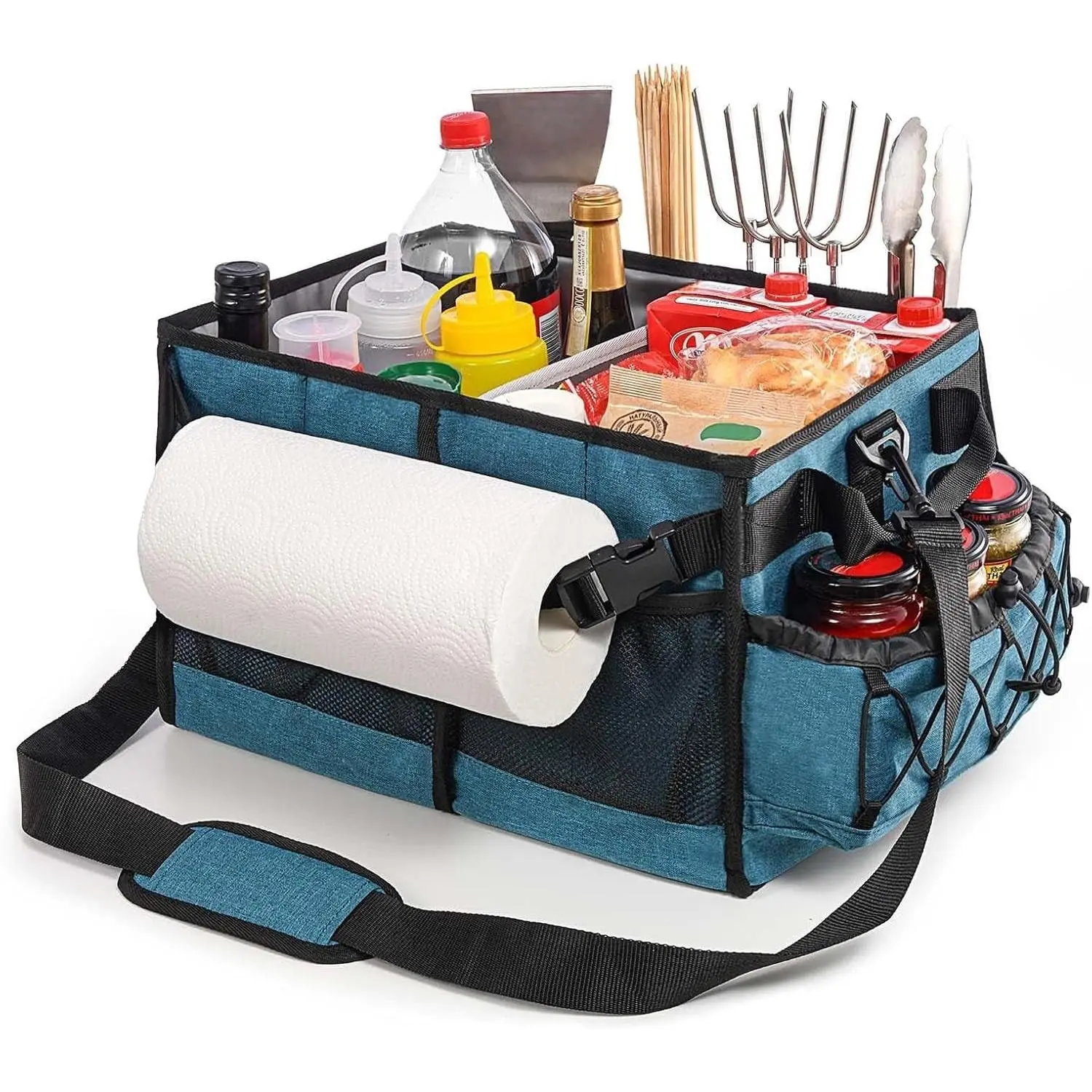 Grill Caddy, BBQ Caddy with Paper Towel Holder, Portable Picnic Basket for Utensil and Condiment, Barbecue Grilling Tool Accessories Storage Organizer for Outdoor Griddle, Tailgate, Camping, RVGift