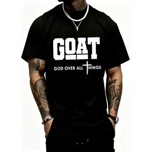 "God Over All" graphic T-shirt for men, cotton, breathable loose streetwear short sleeve, urban faith style casual tee for everyday outdoor wear - trendy Christian casual top, short sleeve, menswear, T-shirt, crew neck, TikTok Shop Spring Glow Up.