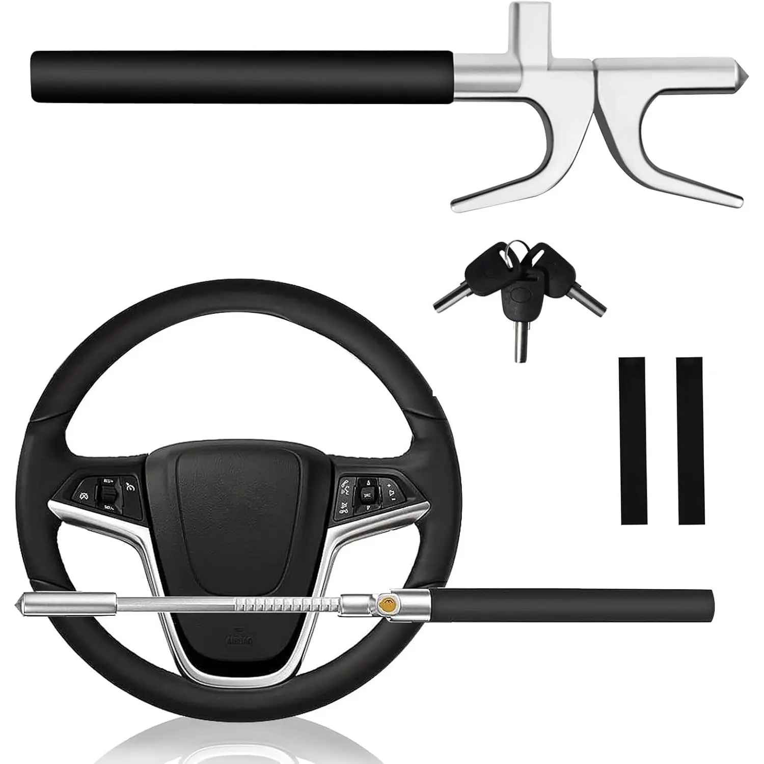 Steering Wheel Lock Anti-Theft Device,Car Steering Wheel Lock with Adjustable Features and Safety Hammer，Suitable for All Cars(Black)Gift.