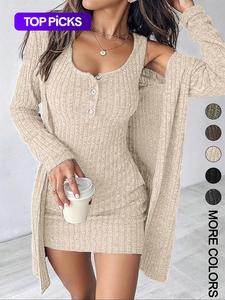 women's striped dress set, casual style, comfortable fabric, fashion design, perfect for daily wear, ladies' striped dresses