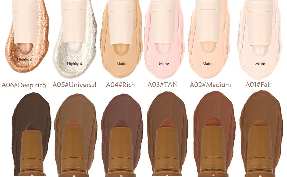 Contour Highlighter Stick,2-in-1 Dual-Ended Cream Bronzer & Highlighter Sticks Pen for Face Body Contouring Makeup- Buildable,Waterproof, Easy to Apply Suitable for Beginners