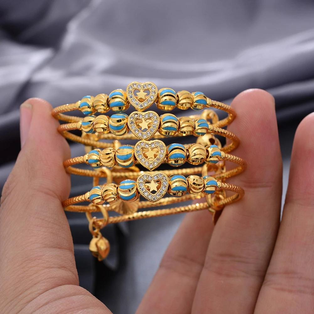 Baby Child Bangles Ethnic Dubai Gold Color Bangles Kids Bracelet Luxury Bracelet Dubai Bangles Child Jewelry Birthday Present