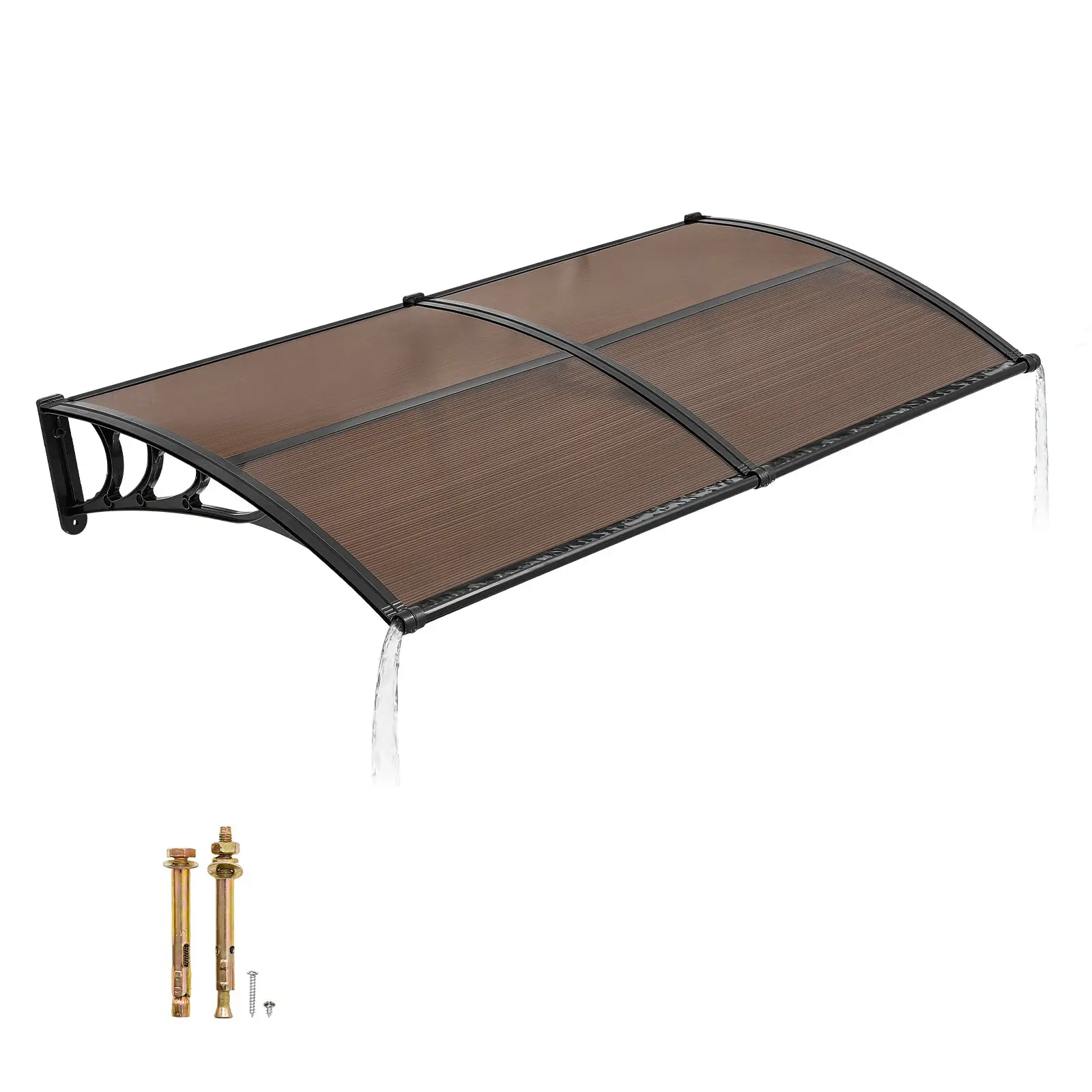 VEVOR Wall Mount Outdoor Patio Awning, 38x78in All Weather Waterproof Polycarbonate Exterior Door Canopy with Drainage Metal Bracket Kit, Porch Protection from Rain Snow Sun, Brown, All Weather Canopy, Waterproof Canopy