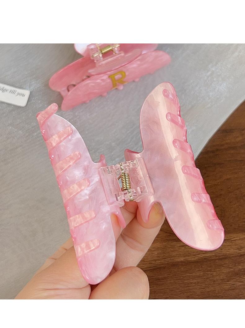 Pink Iridescent Gold Foil Initial Letter Hair ClawClips | Large Acrylic Half Moon Claw Clip for Thick Hair | Hair Claw for Updo Hairstyle #clawclips#